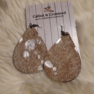 Leather faux fur print earrings